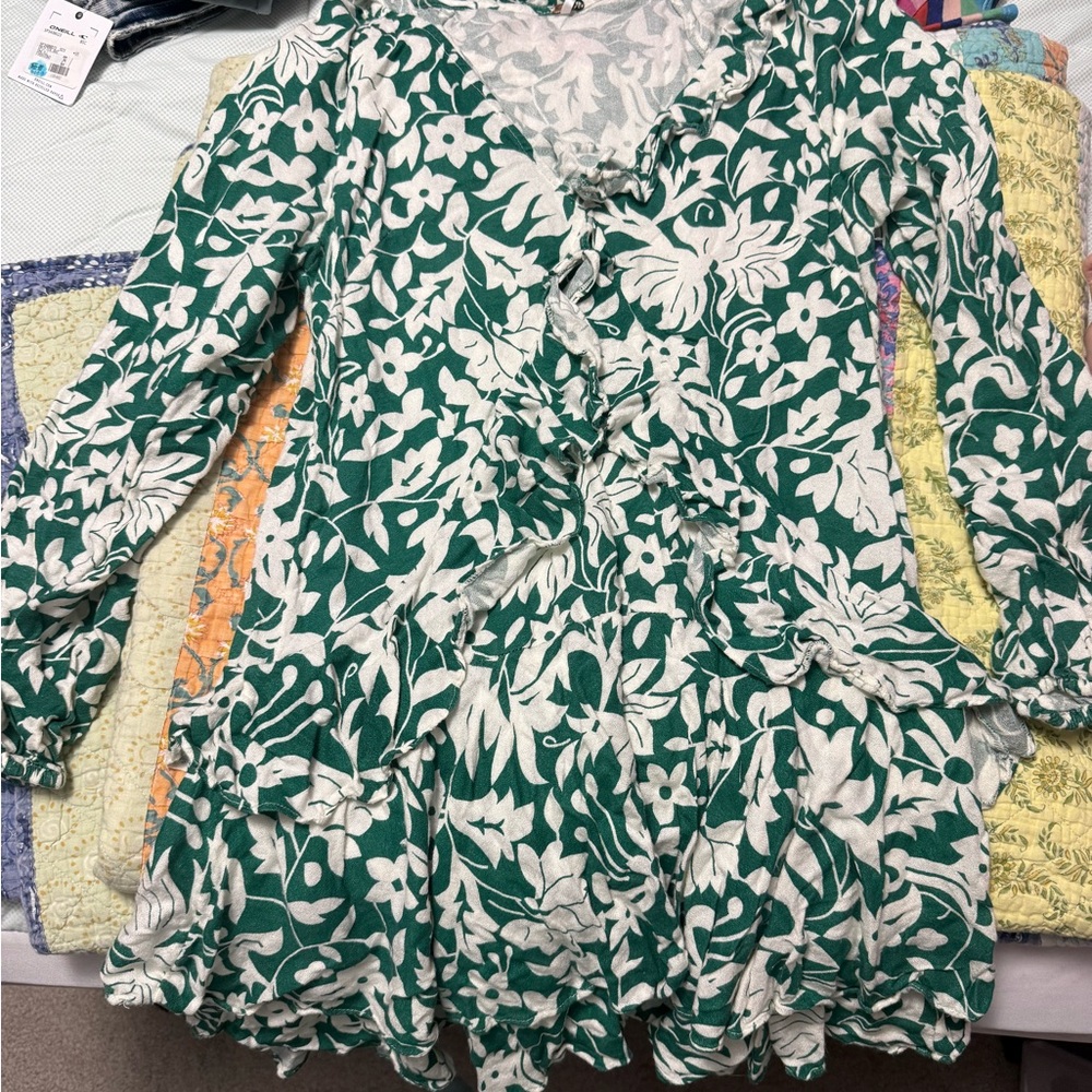 Free People Green and White Floral Dress
